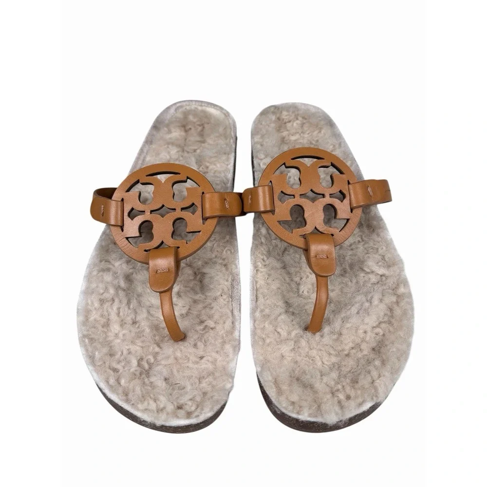 Tory Burch MILLER CLOUD Shearling Sandal Caramel Size 8M